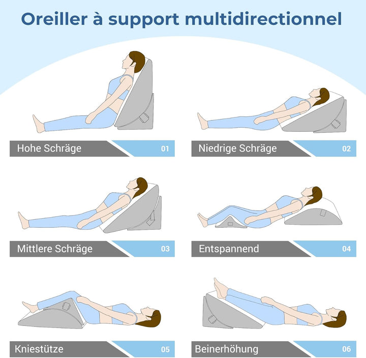 Verstellbares Keilkissen, Hochdichteschaum Lesekissen mit Nackenrolle für Bett und Sofa, Ergonomisch