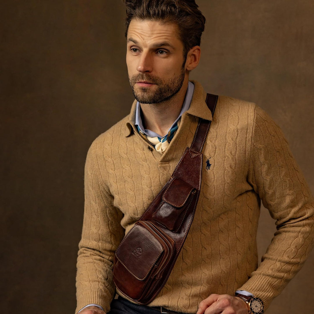 Time Resistance Brusttasche Leder - Damen und Herren Bauchtasche - Sling Bag - 100% Leder - Italieni