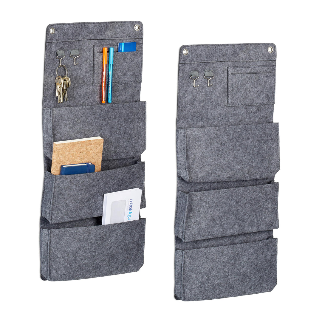 Relaxdays Hängeorganizer, 2er Set, 4 Fächer, 2 Haken, HxB: 65 x 30 cm, Bad, Flur, Büro, Organizer zu
