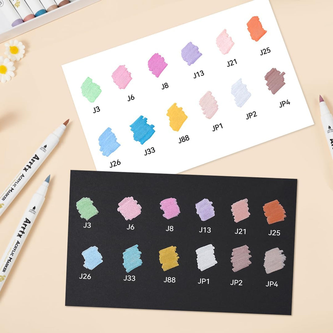 Arrtx 12 Farben Metallic Acrylstifte, Glitzermarker für Felsmalerei, Glitzer stifte mit extra feiner
