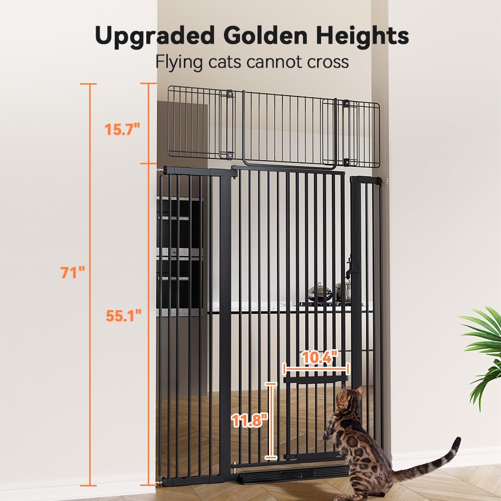 COMOMY 180 cm Extra Hoch Türgitter Katze/Hund, 75-110 cm Extra Breit Türschutzgitter mit Verstellbar