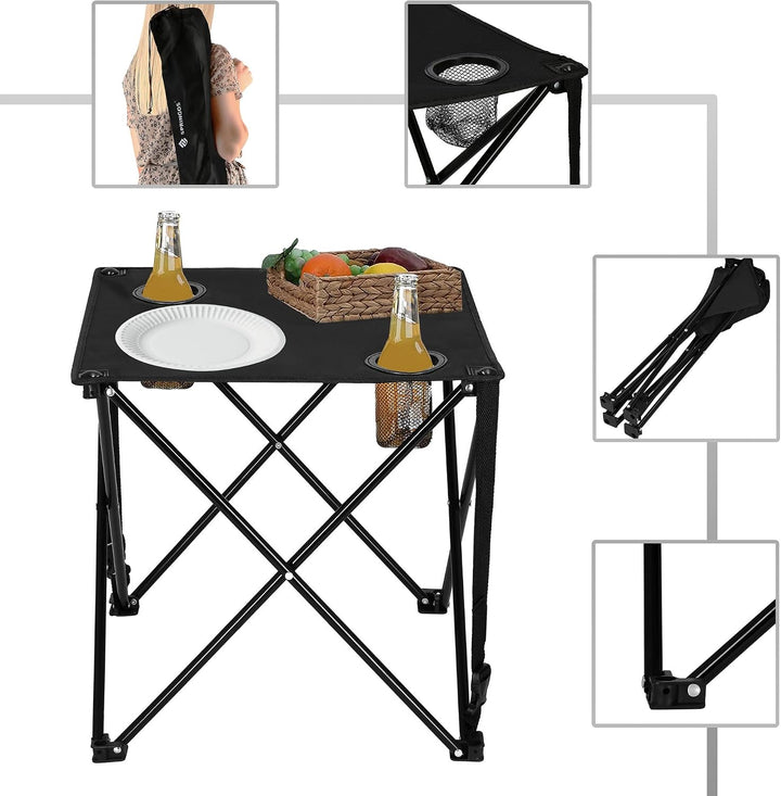 SPRINGOS Camping-Set Campingtisch mit 2 Hockern Freizeitmöbel Camping-Set, Schwarz