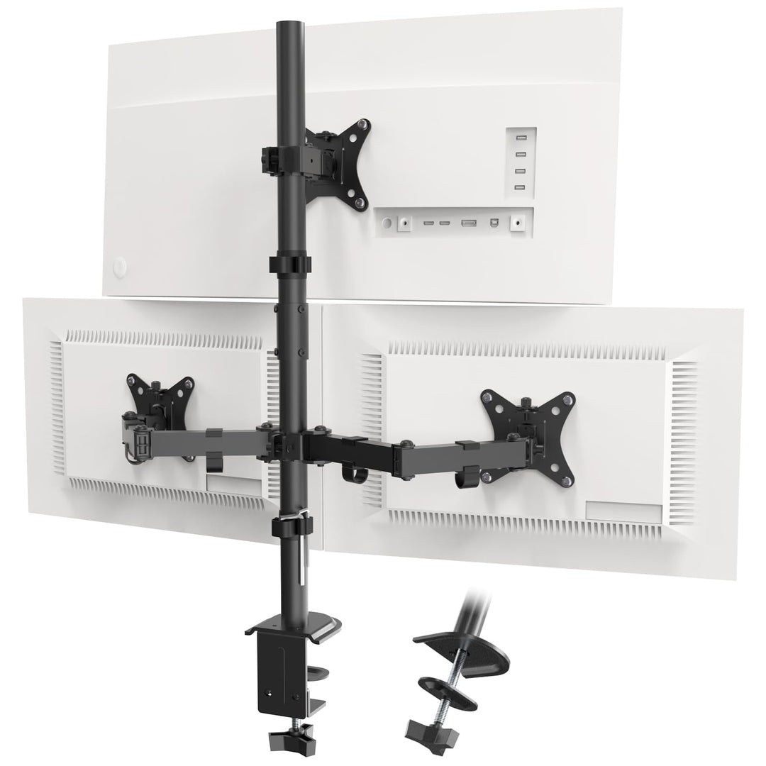 PUTORSEN Monitor Halterung 3 Monitore für 13-32 Zoll Flach &amp; Curved Bildschirm, 80cm Stange Monitor
