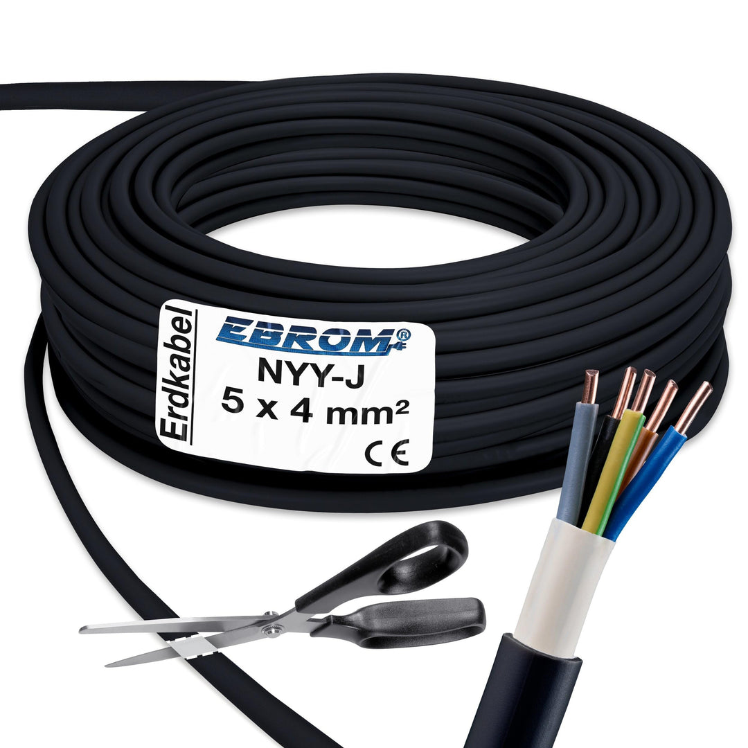 EBROM Erdkabel NYY-J 5x4 mm² Starkstromkabel Erdleitung schwarz - 65 m 65 Meter, 65 Meter
