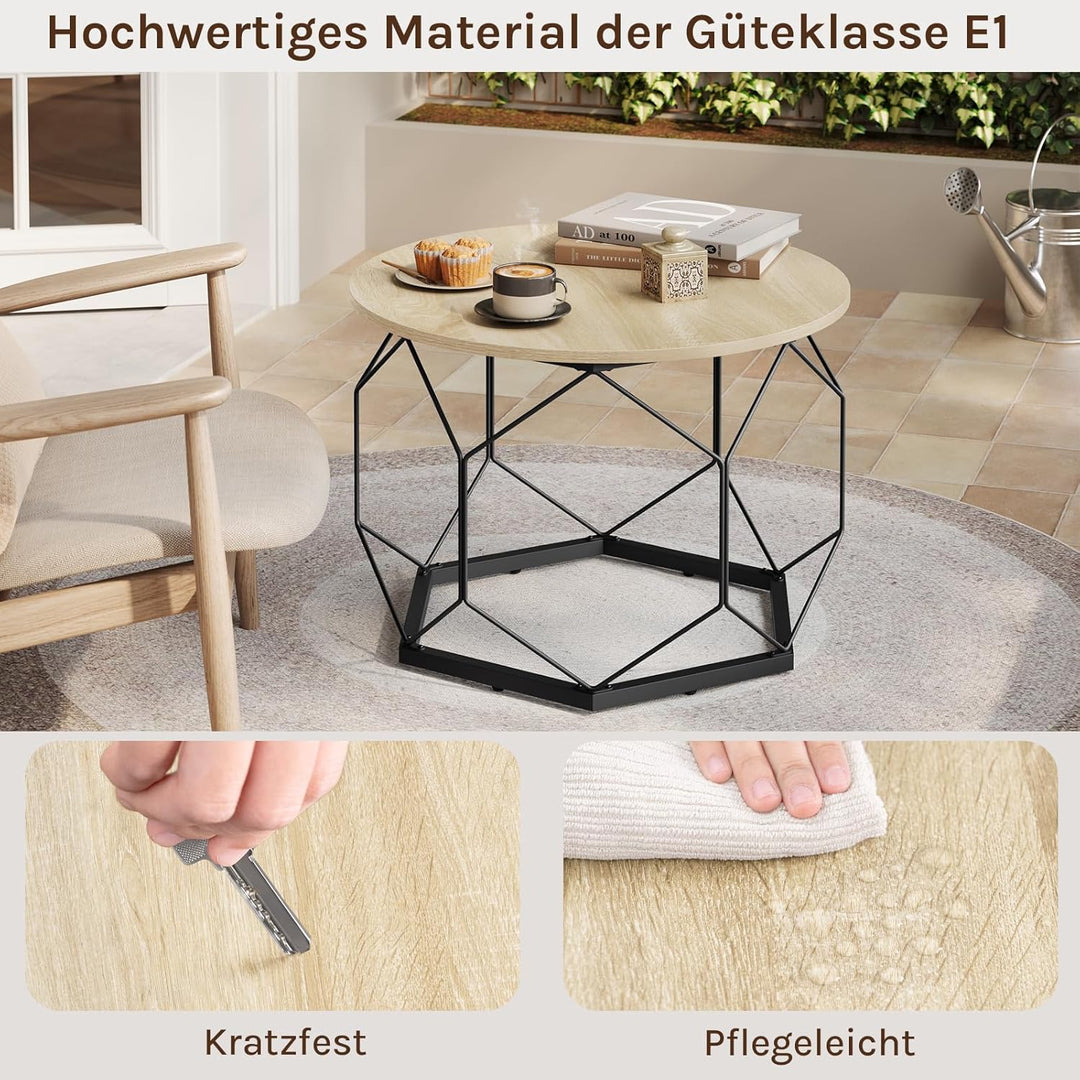WOLTU Couchtisch rund, Wohnzimmertisch mit Stauraum, Beistelltisch Sofatisch Kaffeetisch, aus Metall