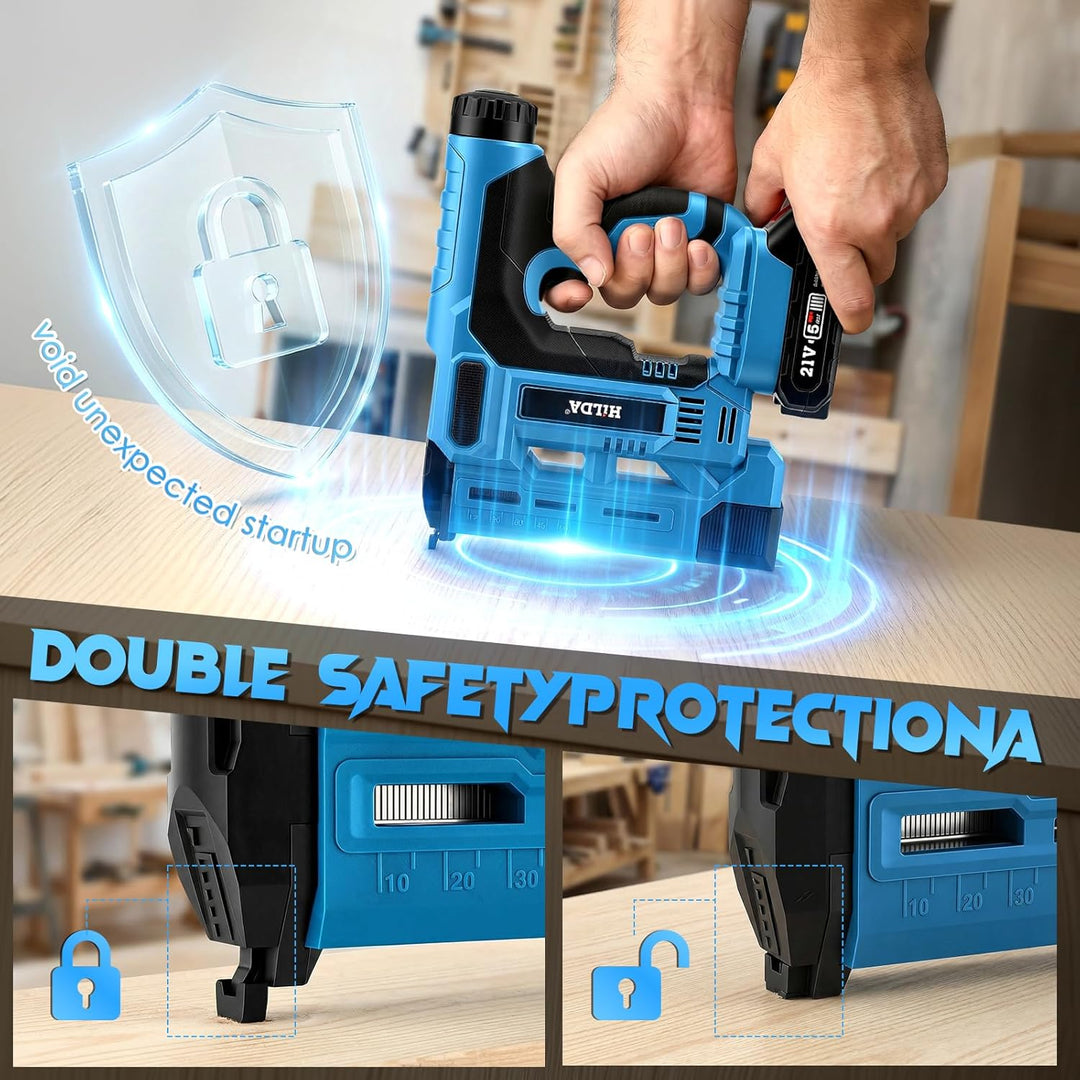 Akku Nagler Set, 2-in-1 18GA Elektrotacker mit 2x 2,0Ah Akkus, Ladegerät &1000 Nägeln+1000 Klammern,