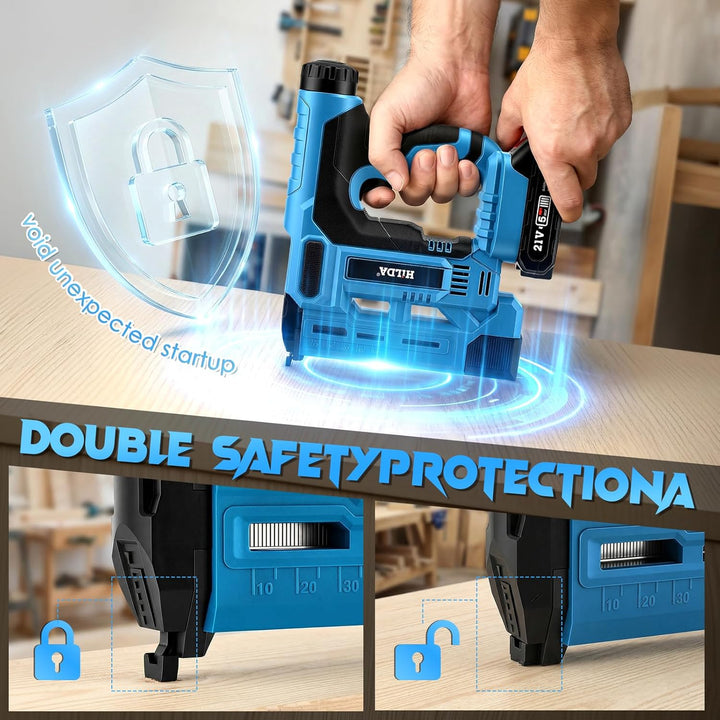 Akku Nagler Set, 2-in-1 18GA Elektrotacker mit 2x 2,0Ah Akkus, Ladegerät &1000 Nägeln+1000 Klammern,