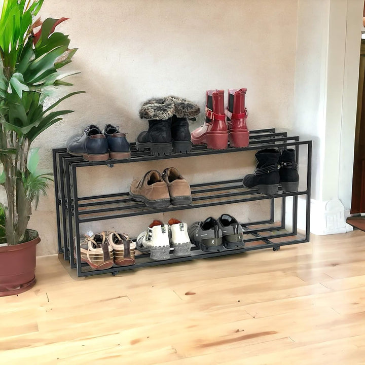 DanDiBo Schuhregal Metall Schwarz 3 Ebenen 96552 Schuhablage Schuhständer Modern Stabil Massiv Schuh