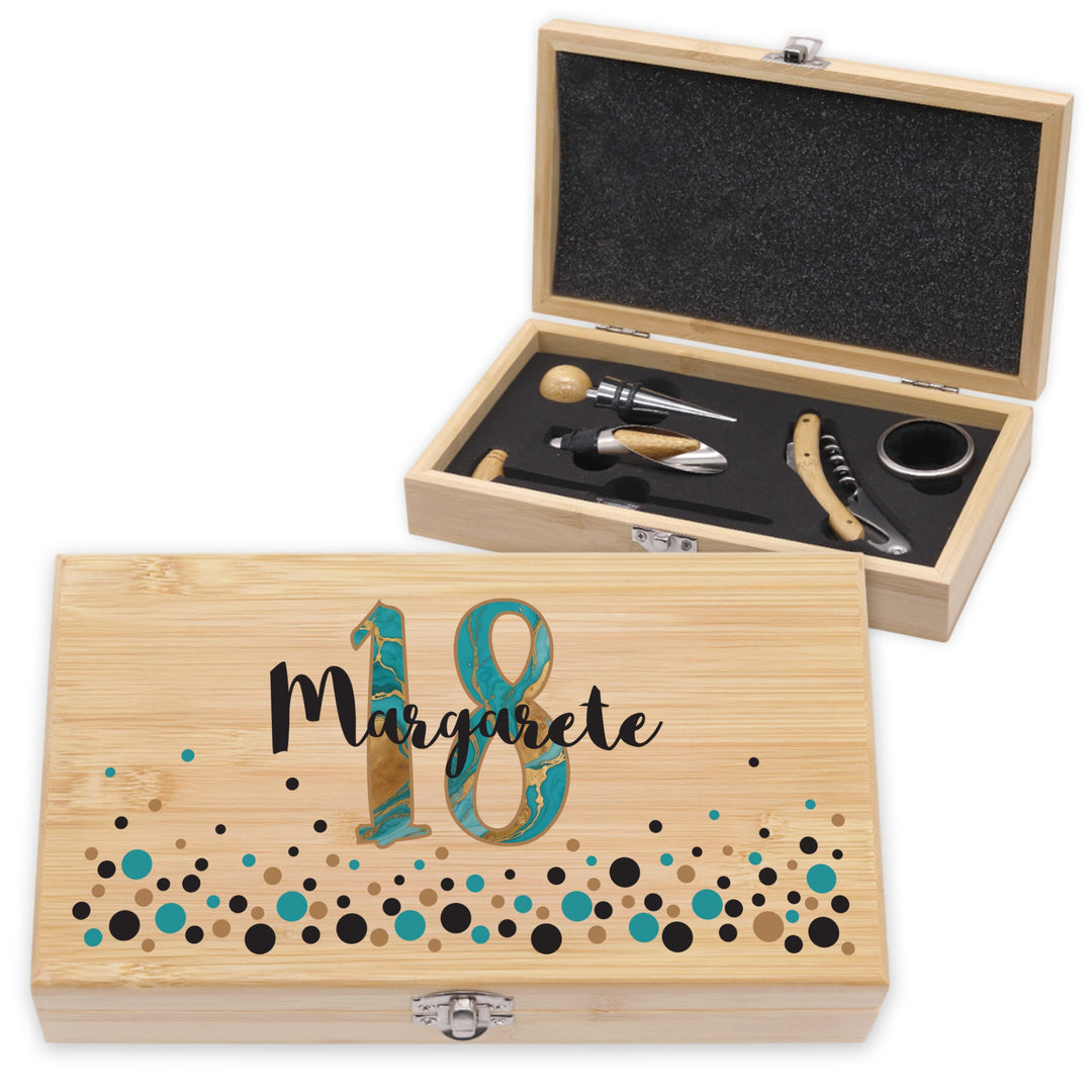 LAUBLUST Weinöffner Set Personalisiert mit Name & Alter - 5er Weinzubehörset als Geschenk zum Geburt