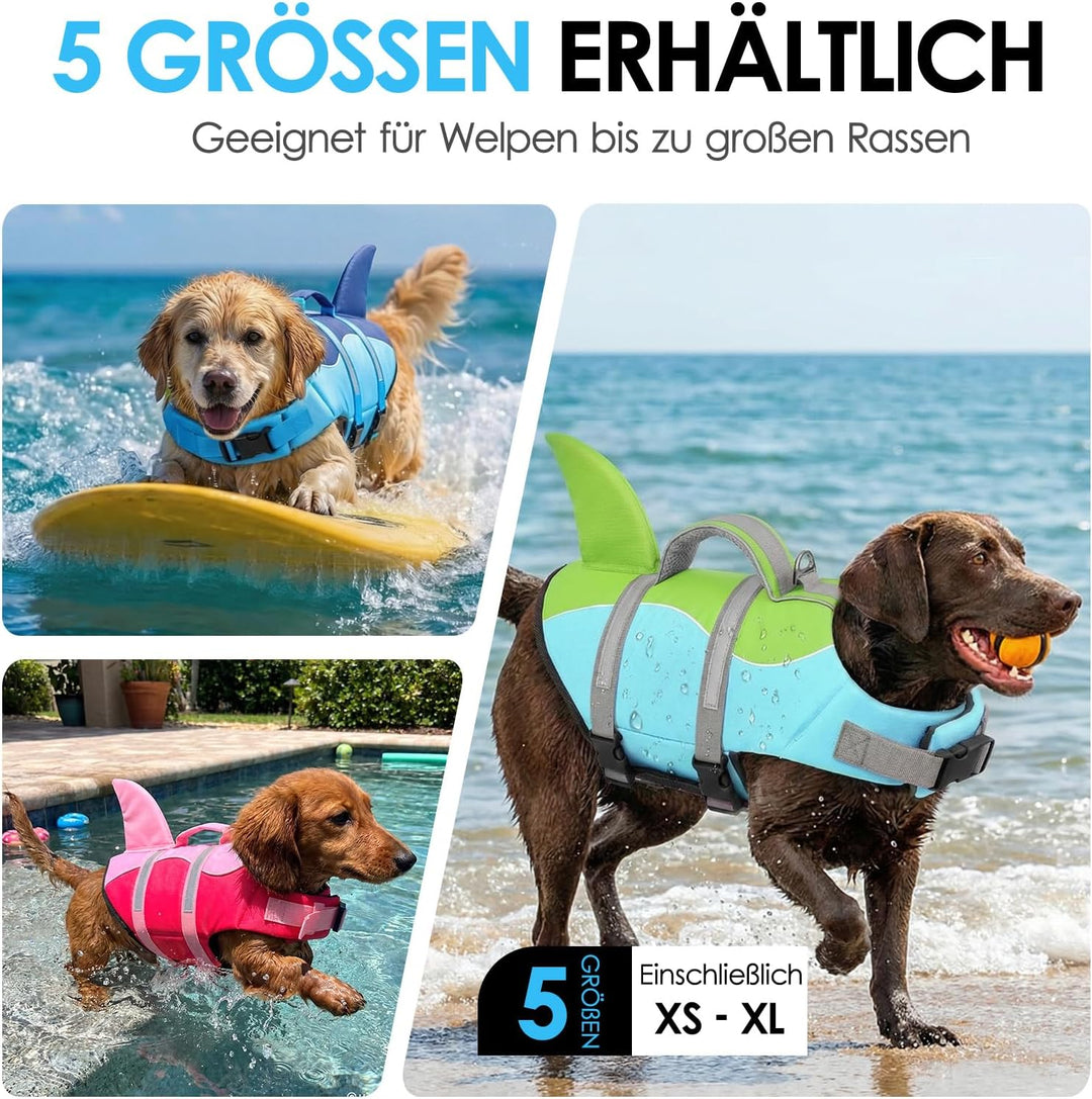 AOFITEE Schwimmweste Hund XS, Verstellbar Hundeschwimmweste Hai, Hoher Auftrieb Klein Hunde Schwimmw