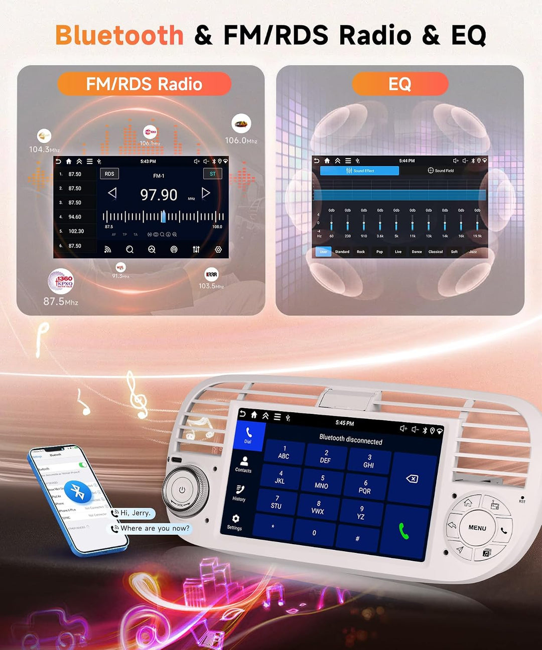 Rimoody 4G+128G Android Autoradio für FIAT 500 2007-2015 Wireless Carplay Android Auto 7 Zoll Touchs