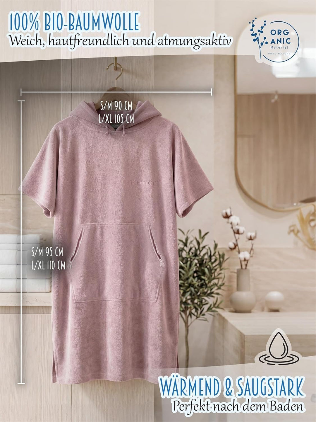 normani Baumwoll Surfer Poncho - Strandponcho - Handtuch-Poncho - Unisex Strand Umziehhilfe - geschl