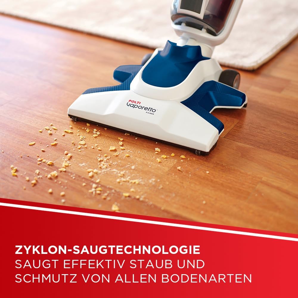 POLTI Steam Cleaner Vacuum Vaporetto 3 Clean_Blue, 1800 Watt, 5 kg, Weiss/Blau, beutellos, 3 Dampfei