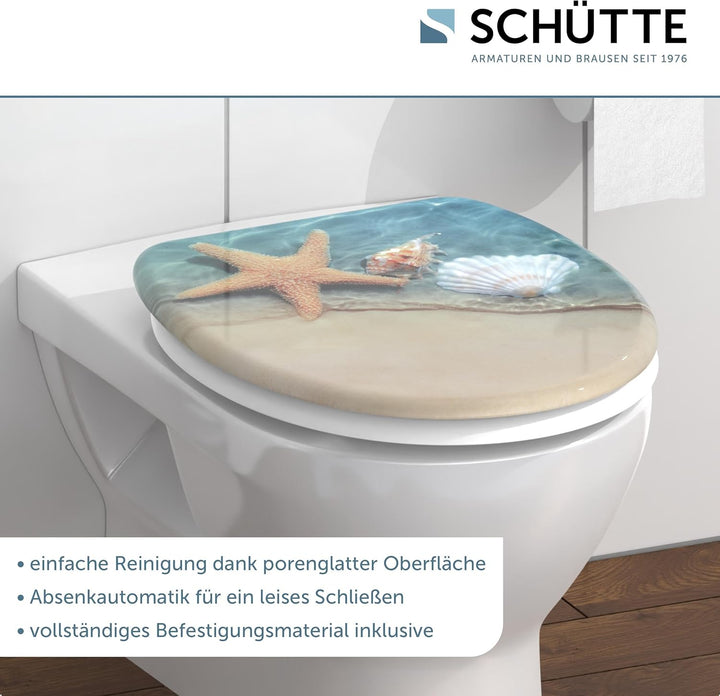 SCHÜTTE WC-Sitz mit Absenkautomatik BEACH aus Duroplast | hochwertiger Toilettendeckel mit 175kg Bel