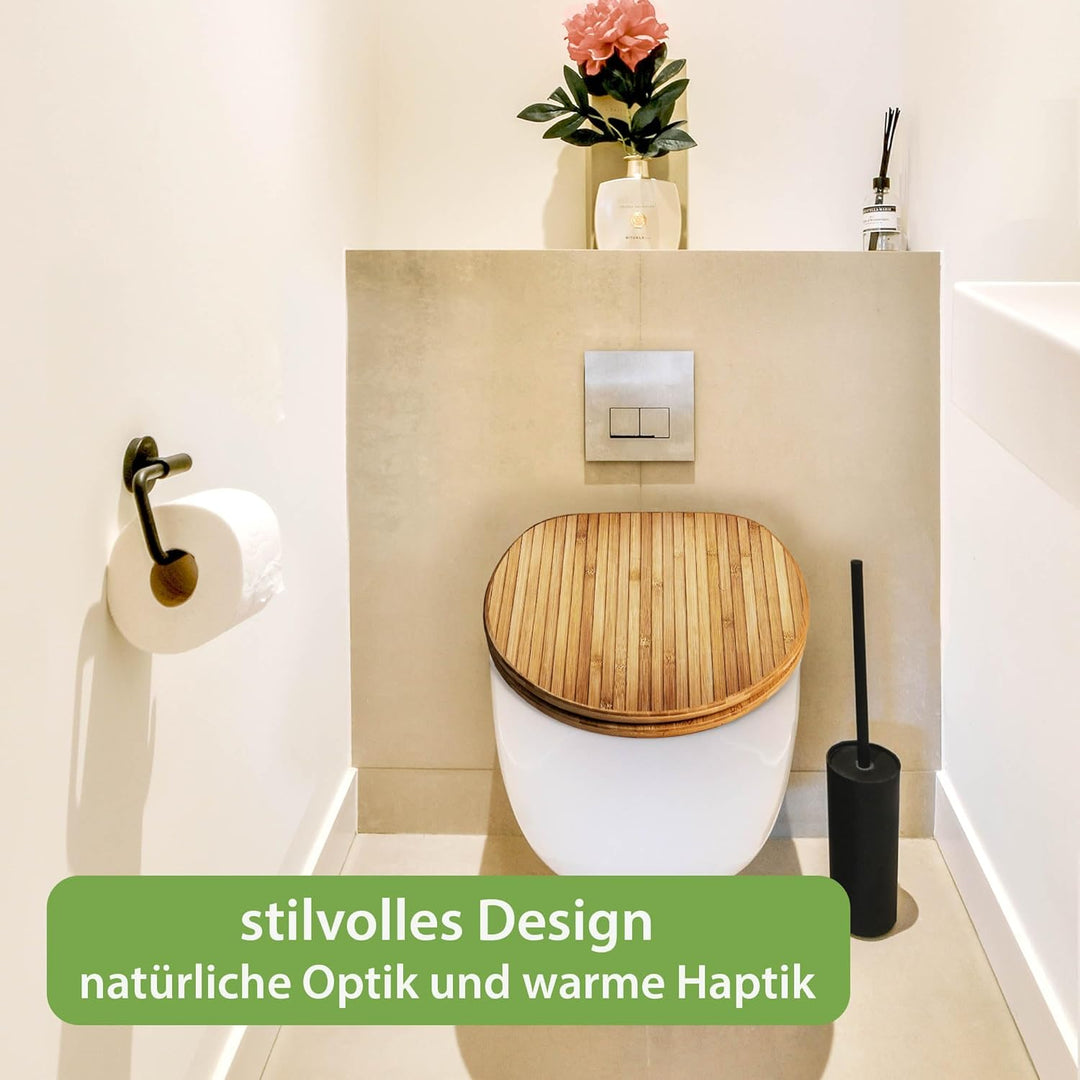 banjado Design WC Sitz Bambus Absenkautomatik 45,8x37,5cm - Toilettendeckel mit Absenkautomatik Holz