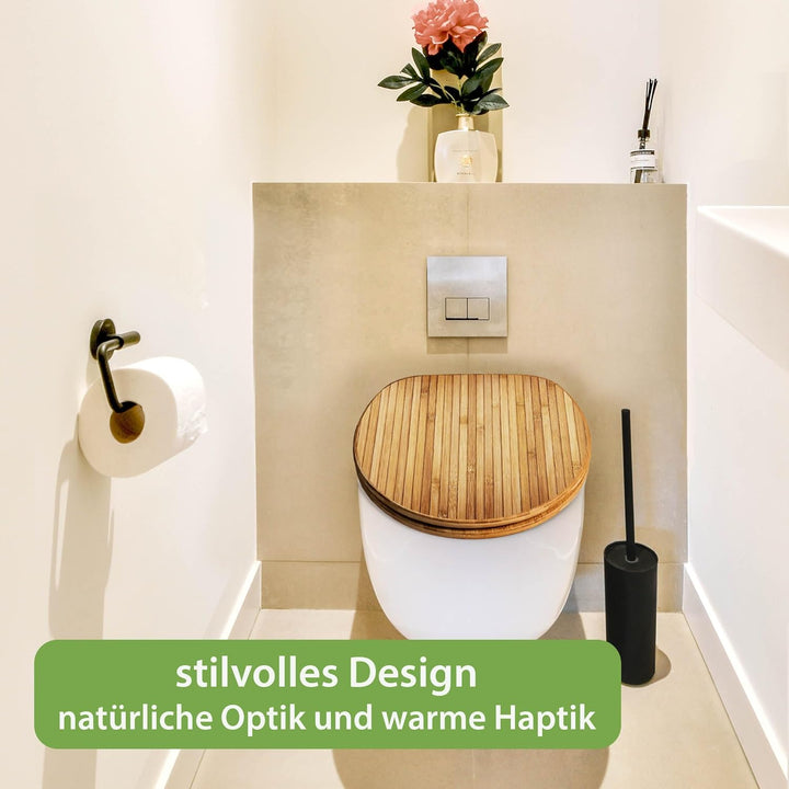 banjado Design WC Sitz Bambus Absenkautomatik 45,8x37,5cm - Toilettendeckel mit Absenkautomatik Holz