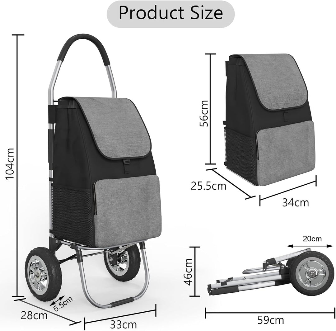 DROMEZ Einkaufstrolley Gross - 50L Leichte Einkaufswagen Klappbar aus Aluminium - 2 Extra Grosse Räd