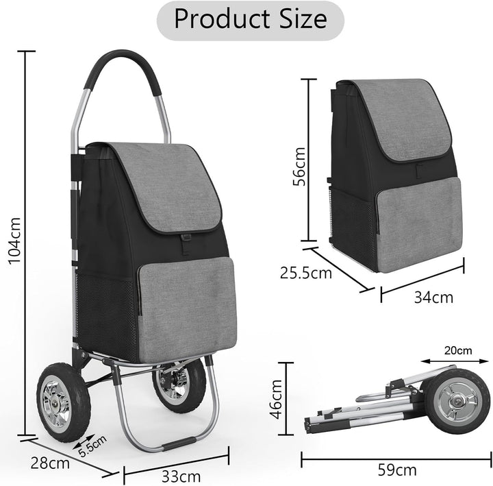 DROMEZ Einkaufstrolley Gross - 50L Leichte Einkaufswagen Klappbar aus Aluminium - 2 Extra Grosse Räd