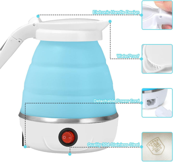 Wasserkocher Faltbar 0.6l Faltbarer Silikon-Camping-Wasserkessel Tragbarer Reisewasserkocher mit Ede