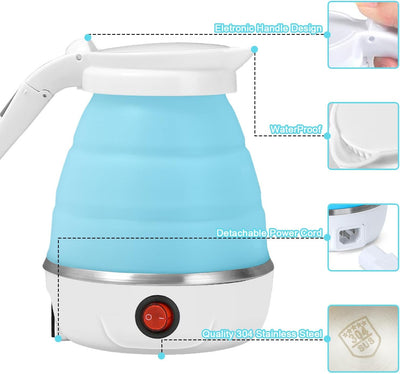Wasserkocher Faltbar 0.6l Faltbarer Silikon-Camping-Wasserkessel Tragbarer Reisewasserkocher mit Ede
