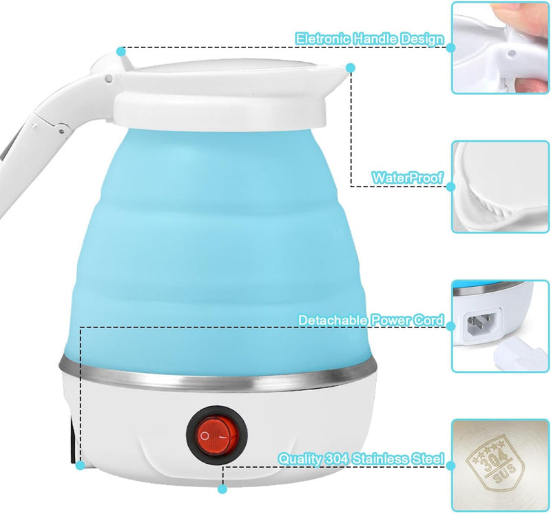 Wasserkocher Faltbar 0.6l Faltbarer Silikon-Camping-Wasserkessel Tragbarer Reisewasserkocher mit Ede
