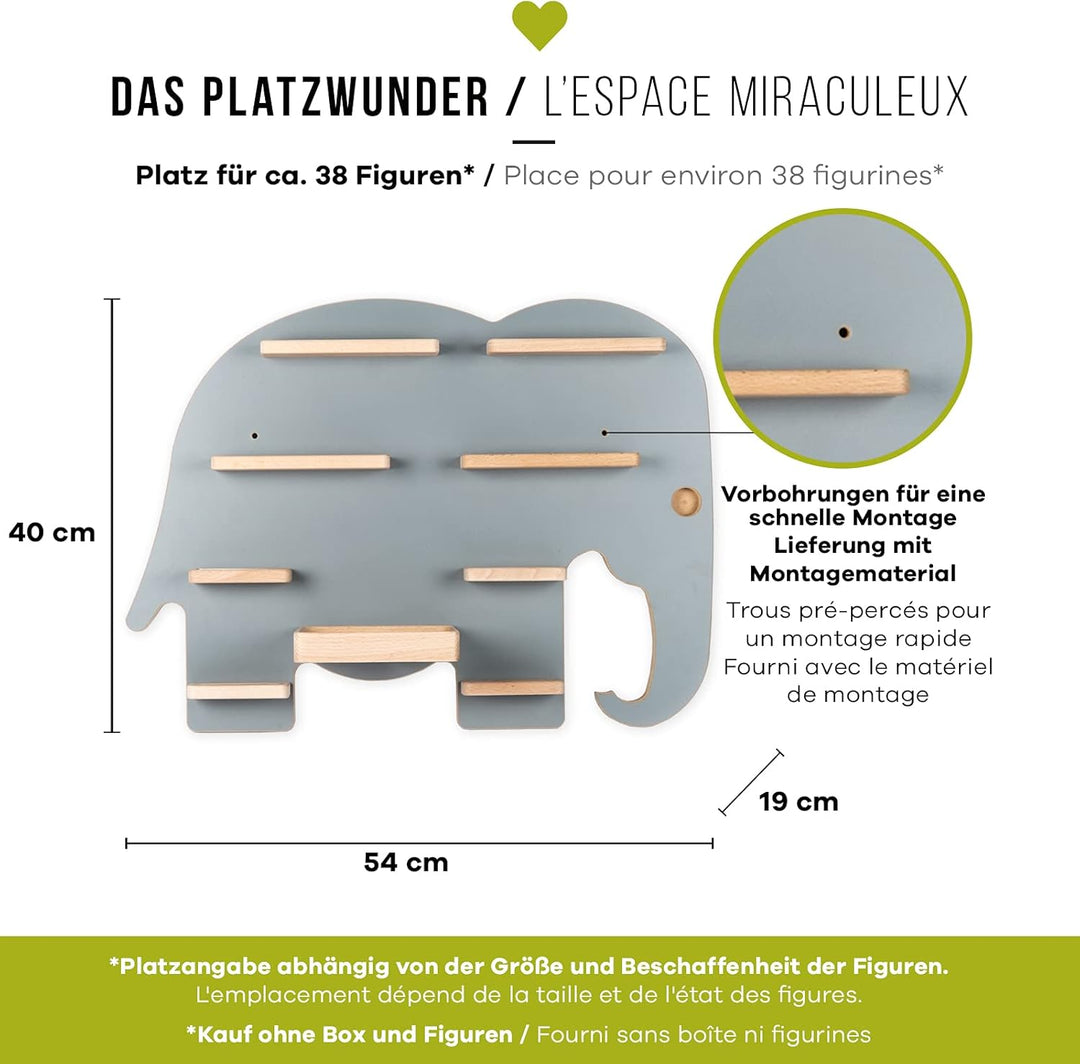 BOARTI das Original Kinder Regal Elefant in Grau - geeignet für die Toniebox und ca. 38 Tonies - zum