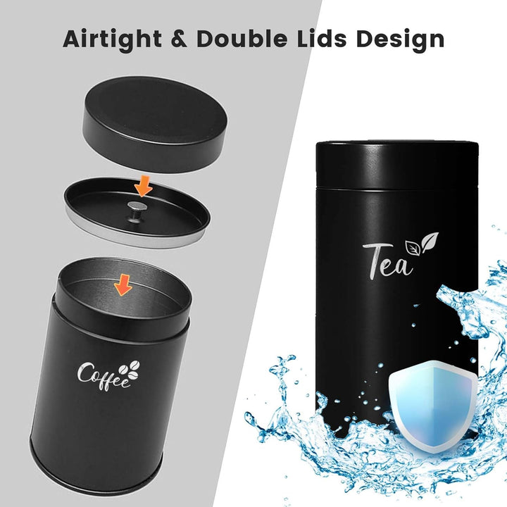 Daily Treasures 3er-Set Schwarze Teedosen mit Doppelverschluss, Aromadichte Edelstahl-Behälter für K