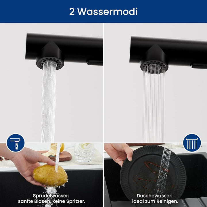 CECIPA Wasserhahn Küche, Küchenarmatur mit Brause Zwei Wasserstrahlarten, Einhebel Armatur Küche 360