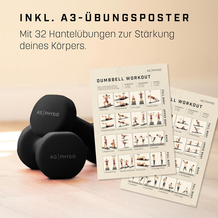 Neopren Hanteln Set - Inkl. Fitnessposter mit 32 Übungen, schweissabweisendes Kurzhanteln 2er Set au