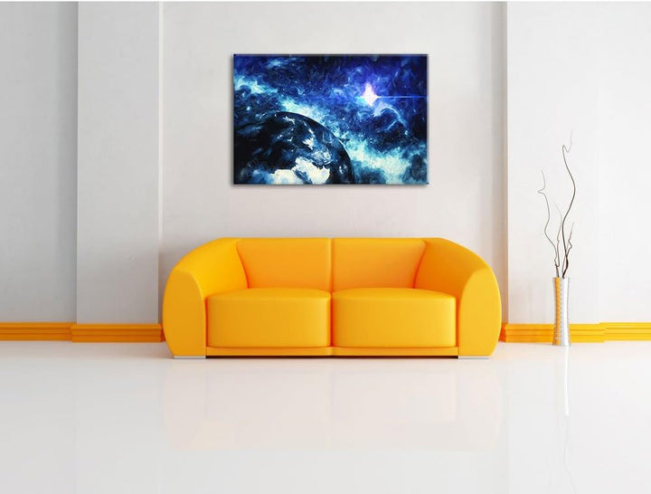 Pixxprint die Erde von Oben bei Nacht Kunst Pinsel Effekt, Format: 100x70 auf Leinwand, XXL riesige