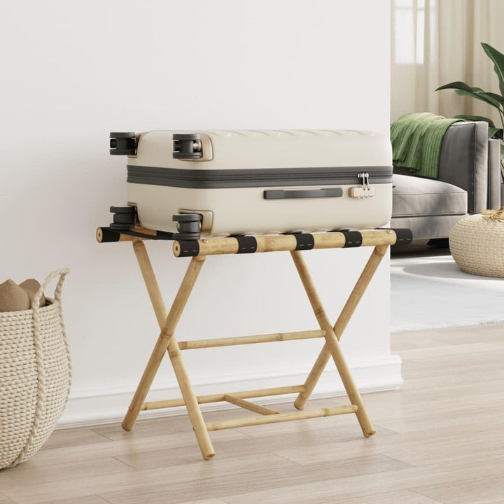 Klappbare Gepäckablage aus Bambus 62 x 42 x 50,5 cm mit zwei Ablagen für Koffer, Reisetaschen und Or