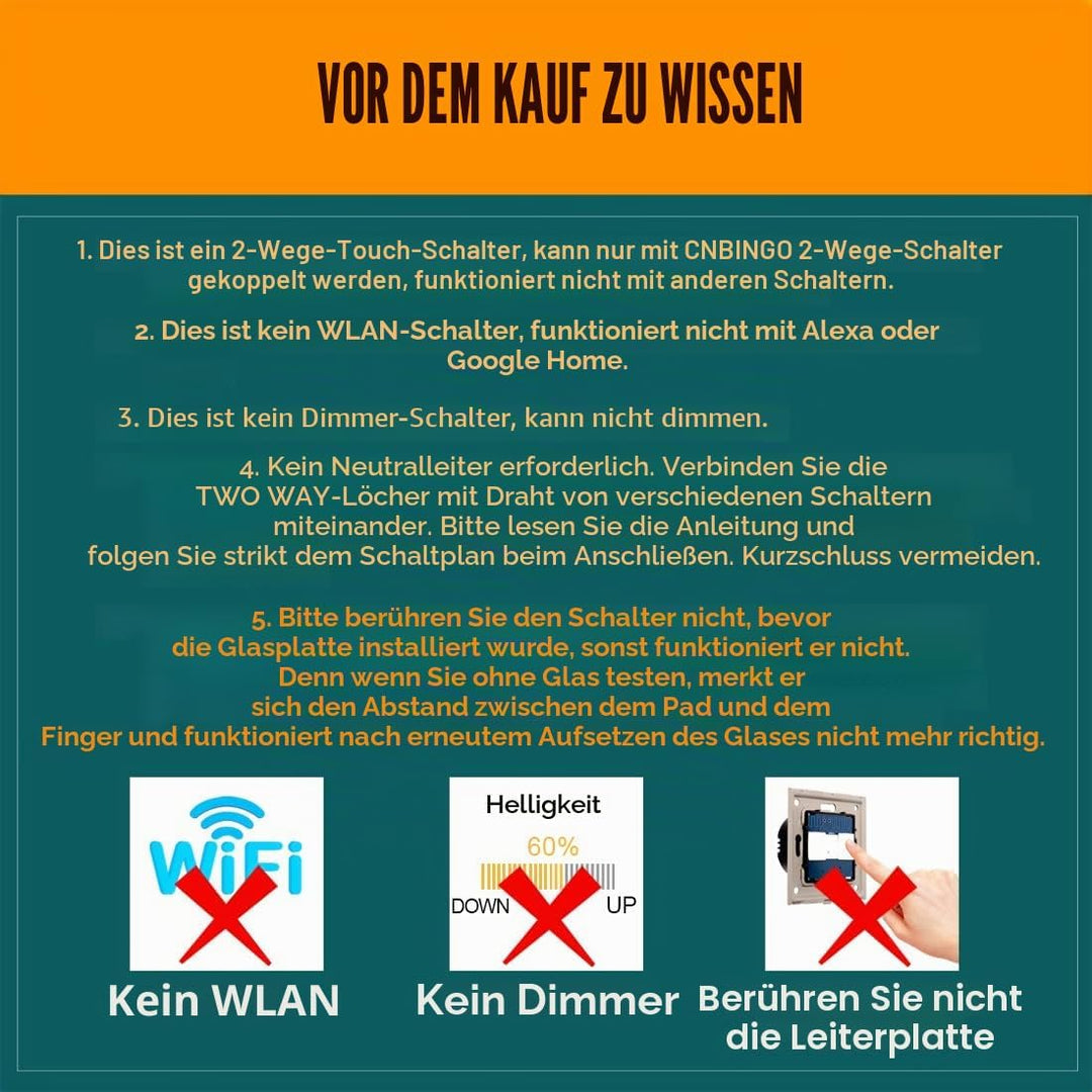 2er-Pack CNBINGO Wechselschalter unterputz - Touch Lichtschalter einfach - Wandschalter Weiss - Berü