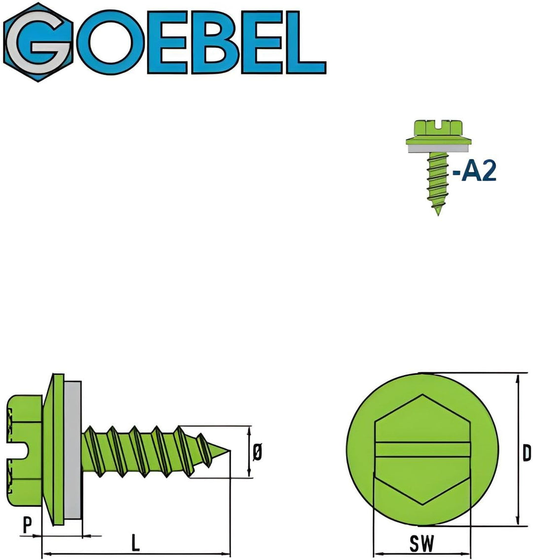 GOEBEL® - 500 x Blechschrauben mit Dichtscheibe (Ø x L) 4,8 x 13 mm Edelstahl A2 (V2A) Sechskant Län