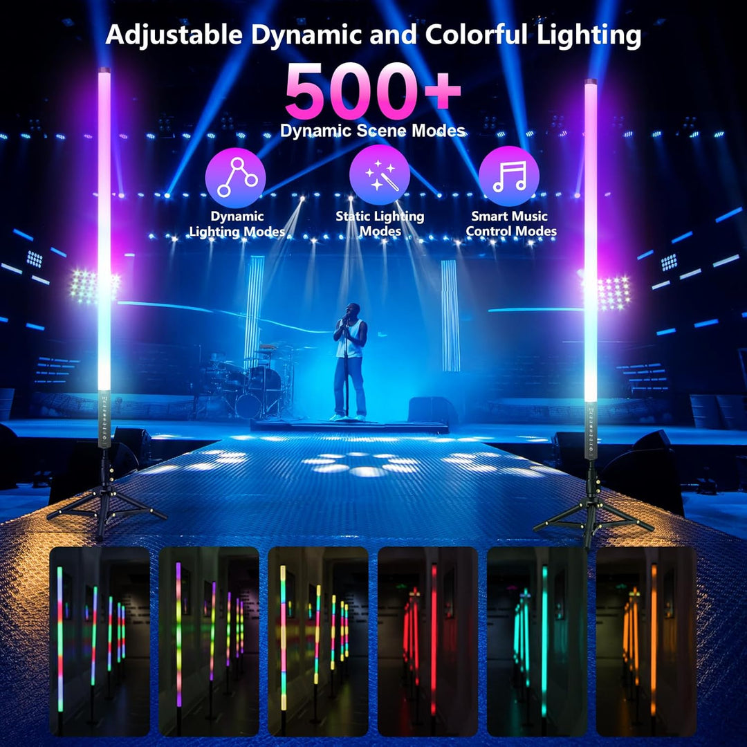 2 Stück 90cm LED Videolicht Mood1 Pro mit Stativ, LED Handheld Fotografie Lichtdimmbar und Musikmodu