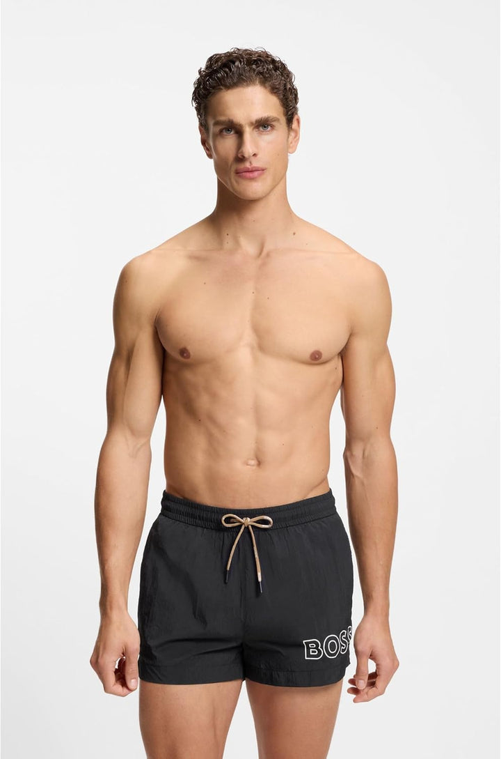 BOSS Herren Mooneye Schnell trocknende Badeshorts mit Logo-Umriss L Black5, L Black5
