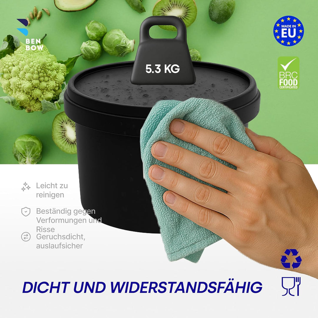 BenBow Eimer mit Deckel 0.5l Schwarz 100x 0.5 Liter - lebensmittelecht, stabil, luftdicht, auslaufsi