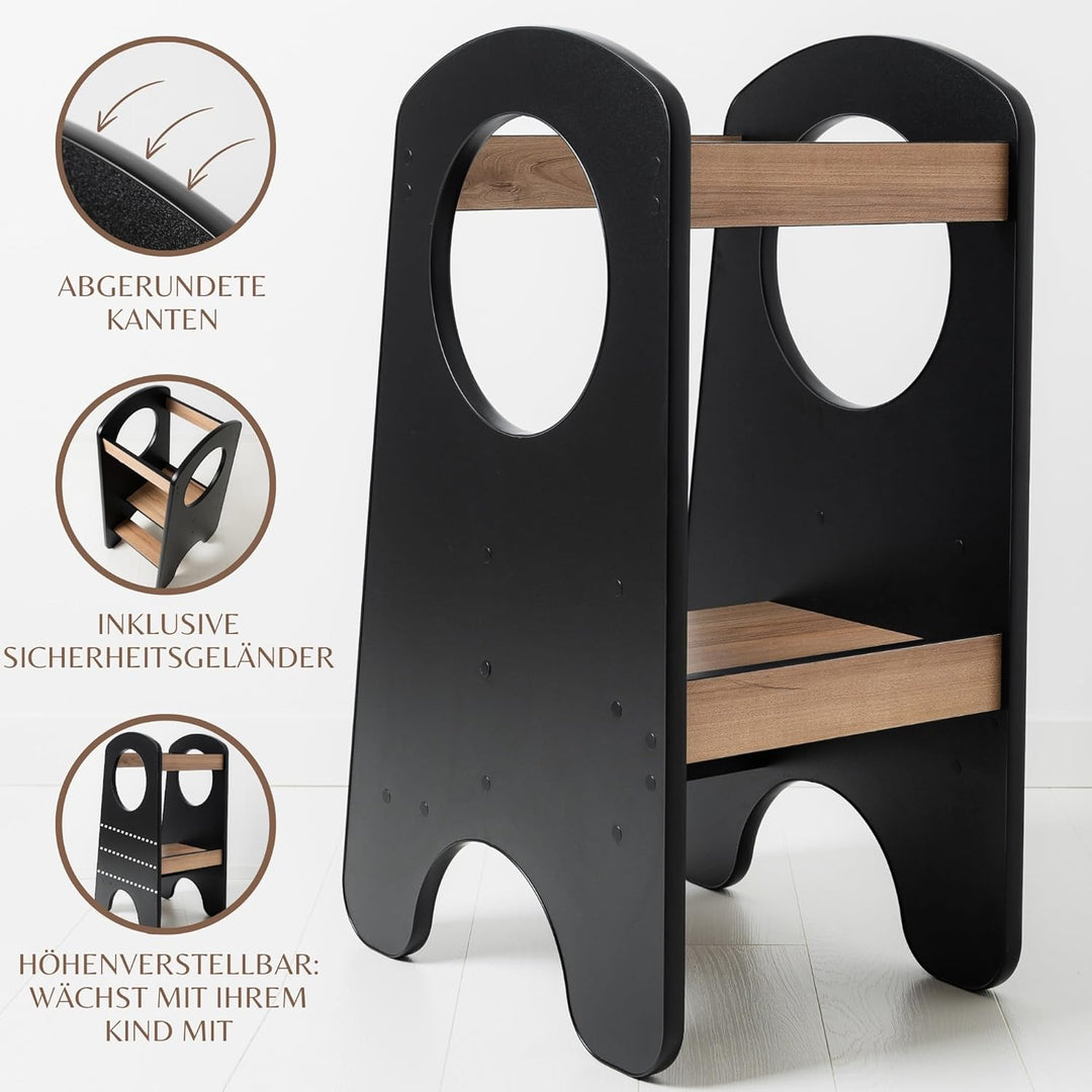 KIDIE Kinder Lernturm ab 1 Jahr, Montessori Höhenverstellbar Lernstuhl Baby, Toddler Learning Tower