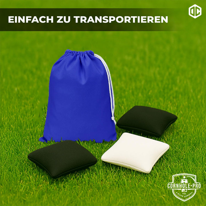 Offizielle Cornhole Bags | 4 Schwarze und 4 weisse Bags | Offizielle Grössen | Premium Qualität | 10