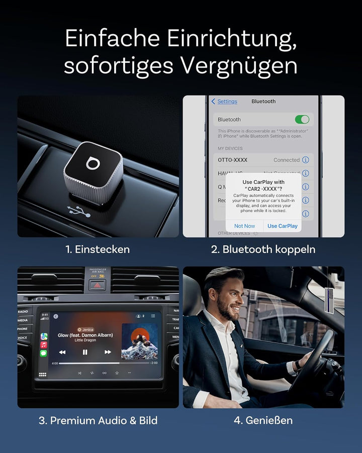 OTTOCAST MINI 3.0 Slim 2026 Upgrade Wireless CarPlay &amp; Android Auto Adapter | 2-in-1 Dongle, Wandelt