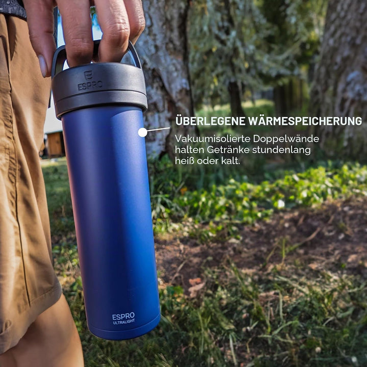 ESPRO Reise French Press Ultralight, Mini Coffee Maker mit Thermo-Funktion, 475ml, blau Blau ESPRO R