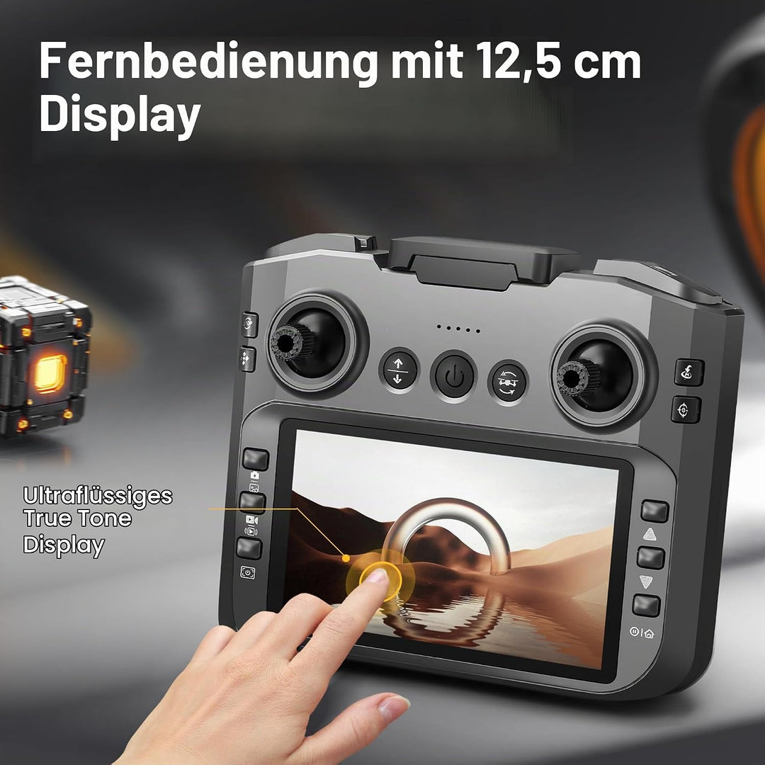 Drohne mit 4,9-Zoll-Bildschirm-Fernbedienung, HD-Dual-Kamera, bürstenlosem Motor, 360° Flips, optisc