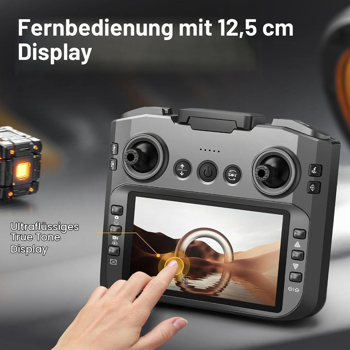 Drohne mit 4,9-Zoll-Bildschirm-Fernbedienung, HD-Dual-Kamera, bürstenlosem Motor, 360° Flips, optisc