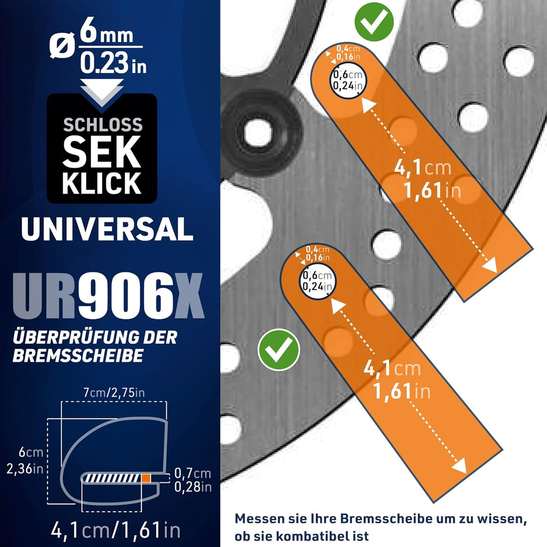 URBAN UR906X Bremsscheibenschloss Alarm 120dB ON/OFF Optionale Aktivierung, Austauschbares Modul, La