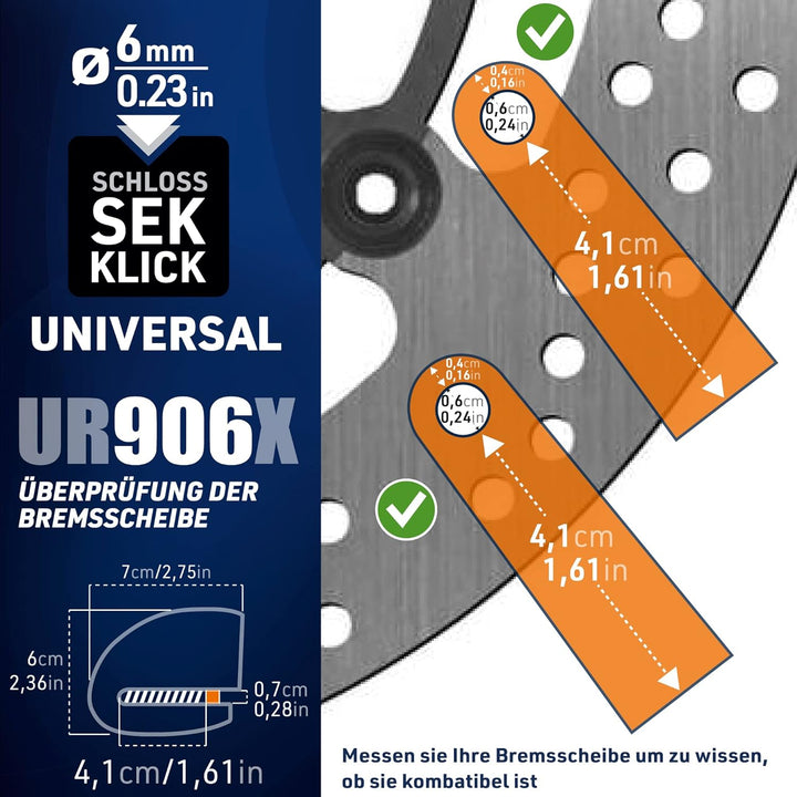 URBAN UR906X Bremsscheibenschloss Alarm 120dB ON/OFF Optionale Aktivierung, Austauschbares Modul, La