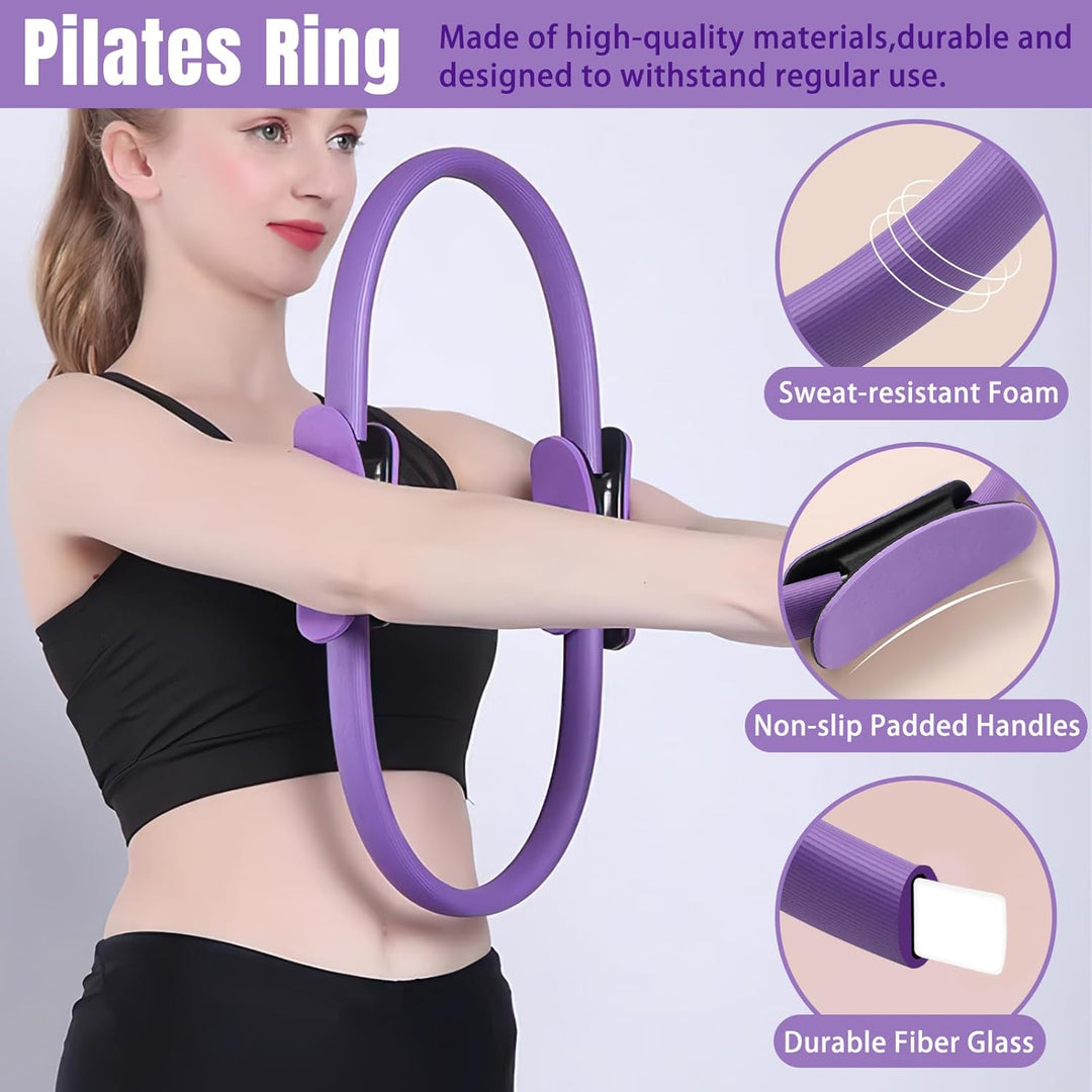 5 Stück Pilates Ring Set mit Yoga Ball, Yoga Gurt und Fitnessbänder, Pilates Essentials Kit für Frau