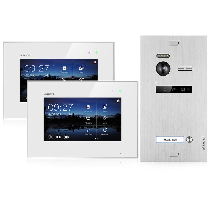 BALTER EVO Video Türsprechanlage ✓ 2 x Touchscreen 7 Zoll Monitor ✓ 2-Draht BUS ✓ Türstation für 1 F