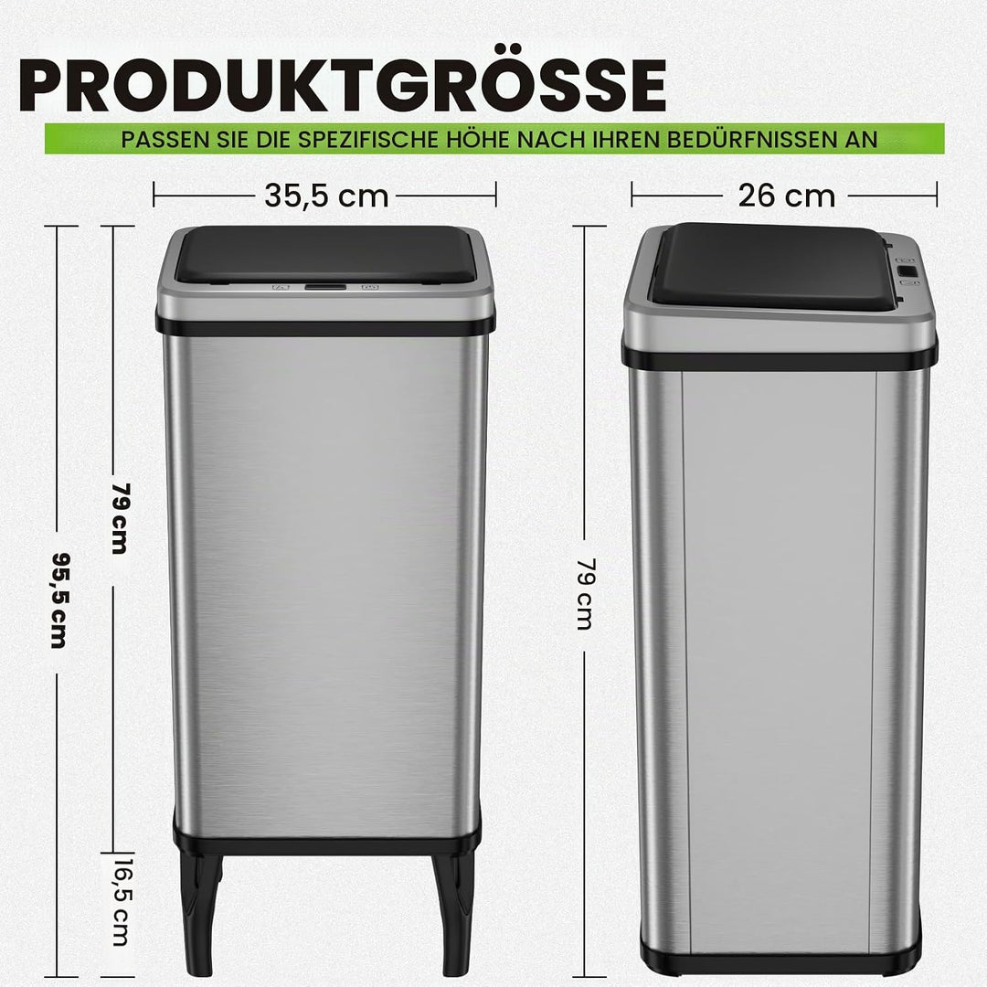 Gardtech 60 Liter Mülleimer Küche mit Sensor - Abfalleimer mit Bewegungssensor - Klemmring für Müllb
