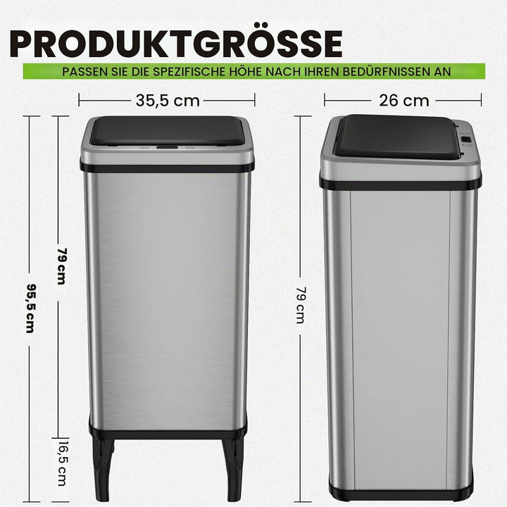 Gardtech 60 Liter Mülleimer Küche mit Sensor - Abfalleimer mit Bewegungssensor - Klemmring für Müllb