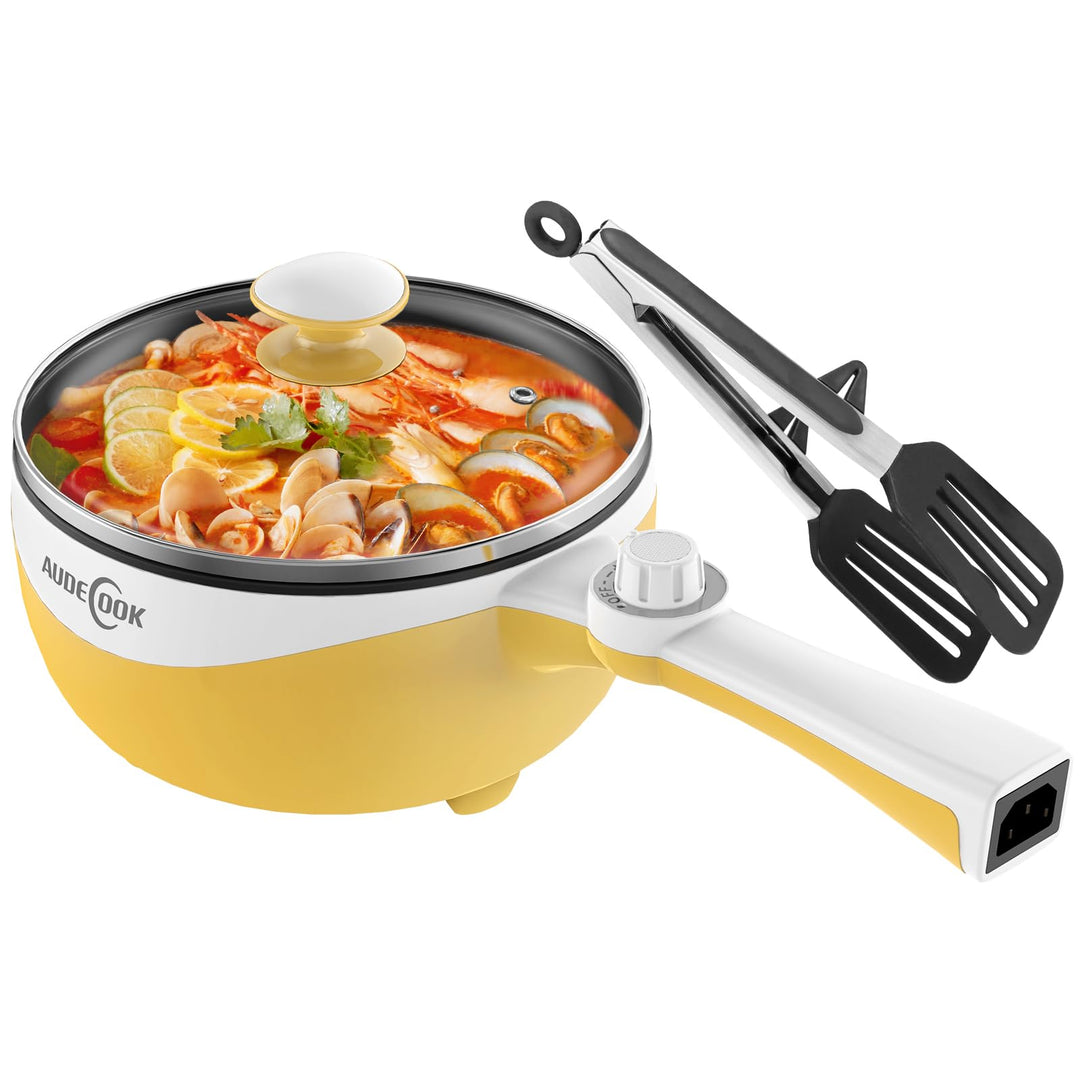 Audecook Elektrische Hot Pot, 1.7 L/20cm Tragbare Elektrischer Bratpfanne Hotpot Topf Antihaft Mini