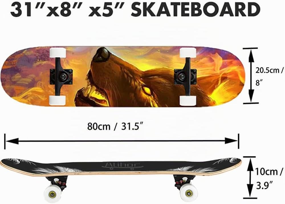 31-Zoll-Standard-Skateboard, 7 Lagen Ahorn-Board-Oberfläche, geeignet für Kinder, Jugendliche, Erwac